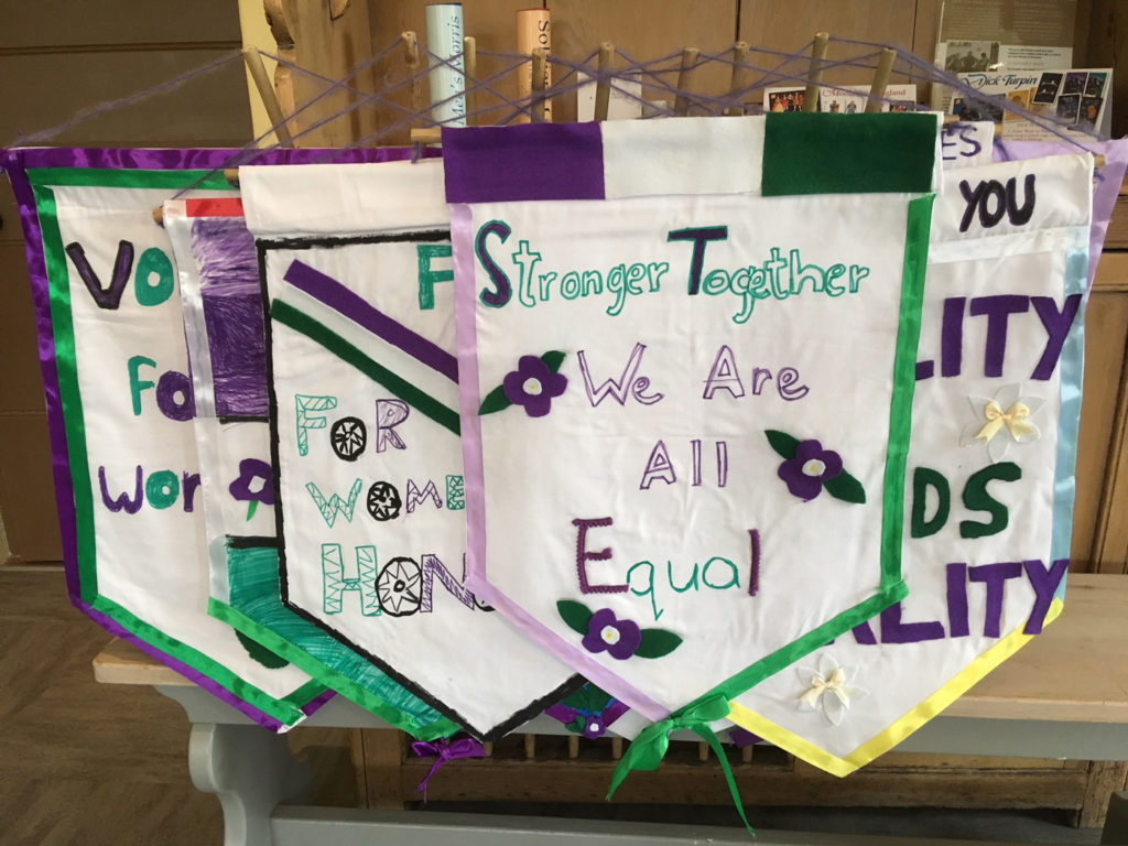 Hand stitched flags and banners "Stronger Together - we are all equal"