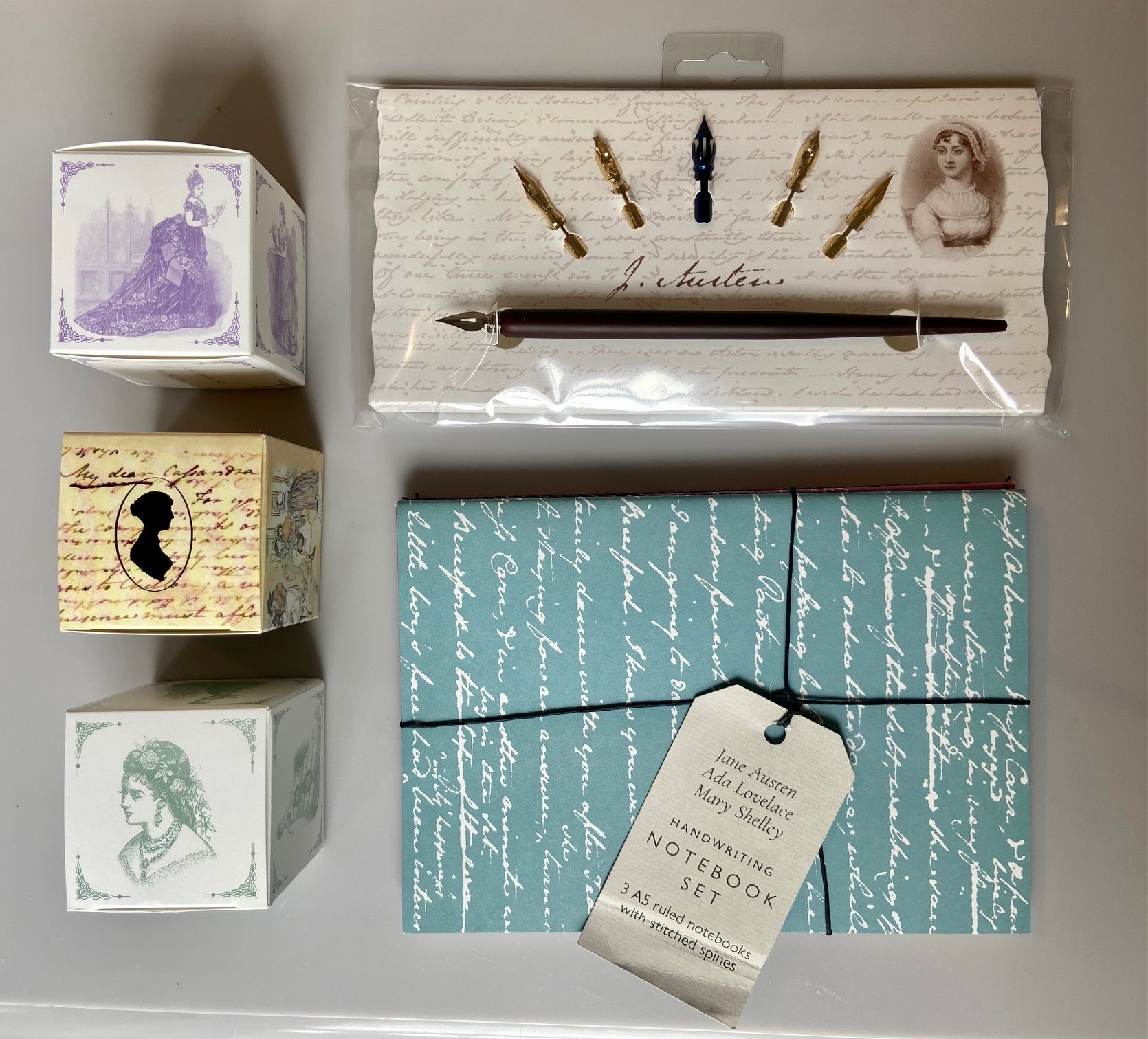 Jane Austen stationery with pens, ink and notebook